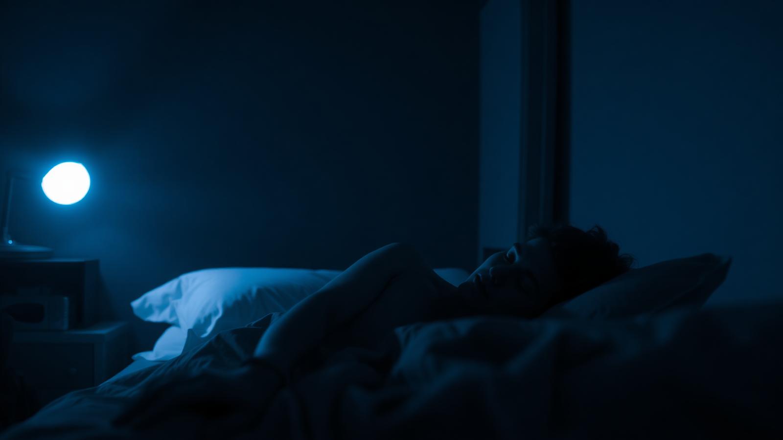Personne endormie dans une chambre, lumière nocturne apaisée