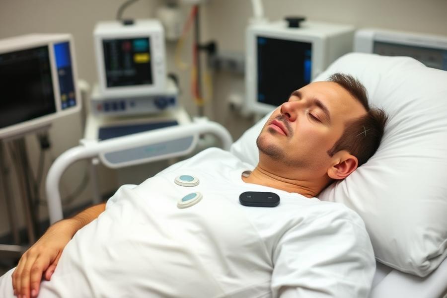 Patient en examen de polysomnographie en clinique du sommeil